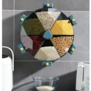 rotating food grains storage box 6 compartment wall mounted dispenser for kitchen in UAE