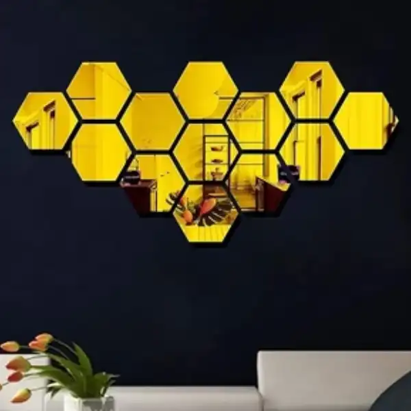 Hexagon Acrylic Mirror Wall Stickers 13pcs | Modern Decor UAE