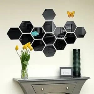hexagon acrylic mirror wall stickers 13 pieces for modern home decoration in UAE