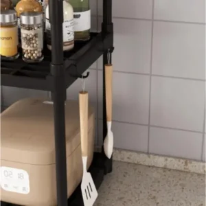 Kitchen multifunctional storage rack black for microwave and spice organization in UAE
