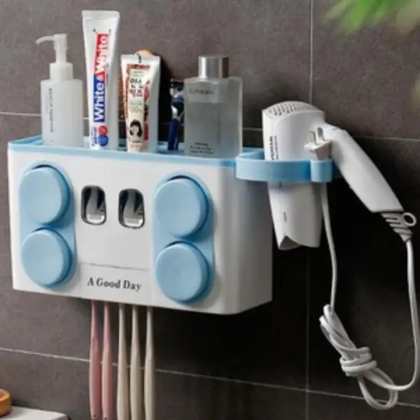Wall-Mounted-Bathroom-Organizer-3.webp Wall Mounted Bathroom Organizer with Toothpaste Dispenser - Image 1