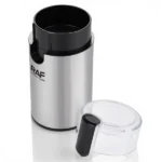 RAF electric coffee bean grinder with stainless steel body and transparent top cover