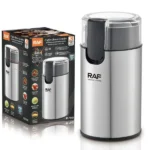 RAF electric coffee bean grinder with stainless steel body and transparent top cover