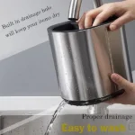 Stainless steel sink storage rack for organizing kitchen cleaning tools and accessories